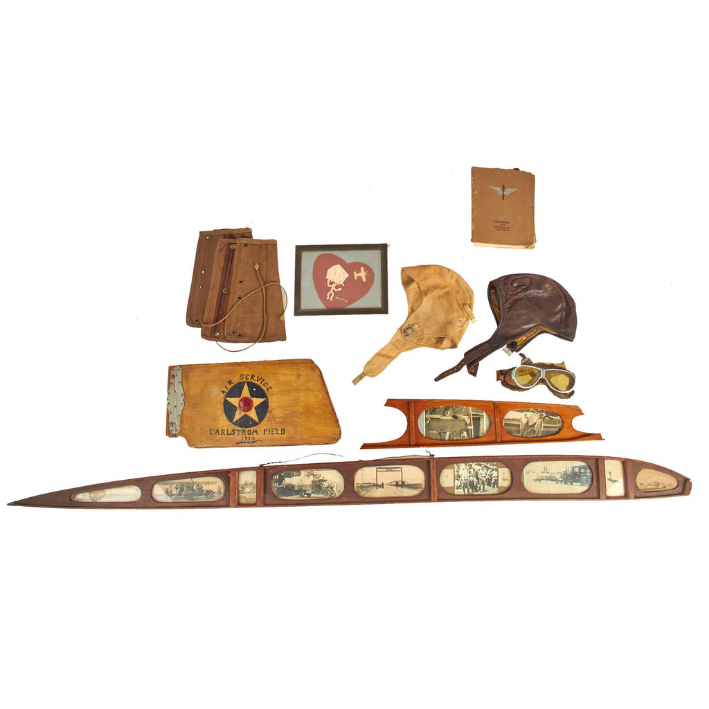 Original U.S. WWI Era US Army Air Service Aero Squadron Helmet, Goggles and Photo Grouping With Album Made from Aircraft Skin and Frames made from Curtiss JN Jenny Wing Spars - Carlstrom Field Original Items