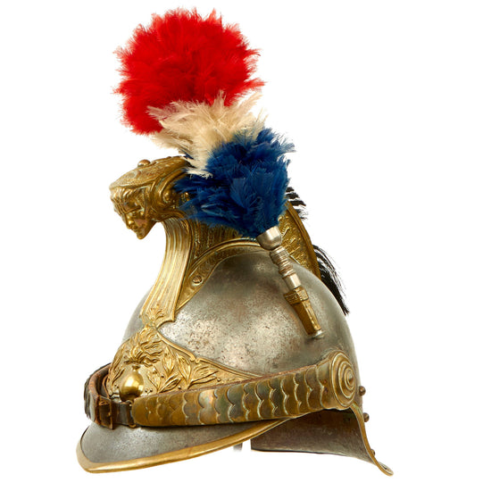Original French WWI Model 1870 Enlisted Trooper’s Cuirassier Helmet with Tri-Color Plume Original Items