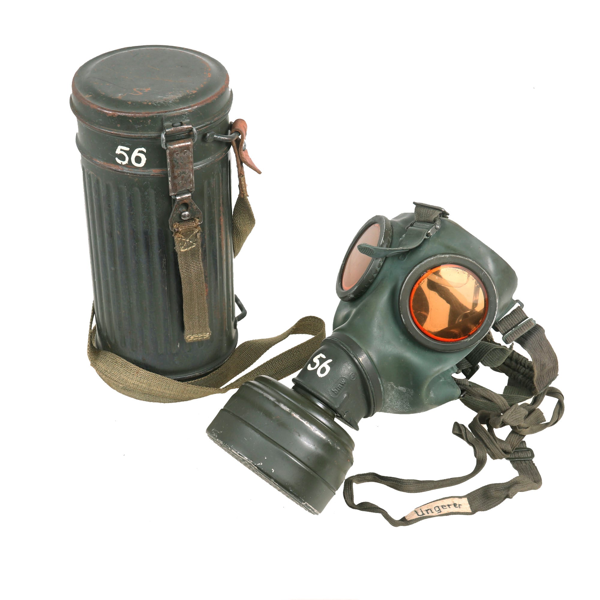 Original German WWII Named M38 Size 3 Gas Mask with Fe 37R Filter