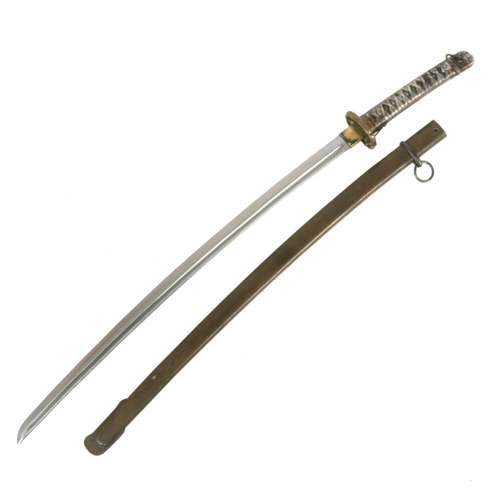 Original WWII Japanese Army Type 95 NCO Katana Sword with Polished Blade and Scabbard - Missing Throat Fitting Original Items