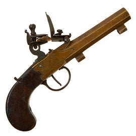 Original European Napoleonic Brass Frame Box-lock Pocket Flintlock Pistol with Octagonal Barrel - circa 1790 - 1815