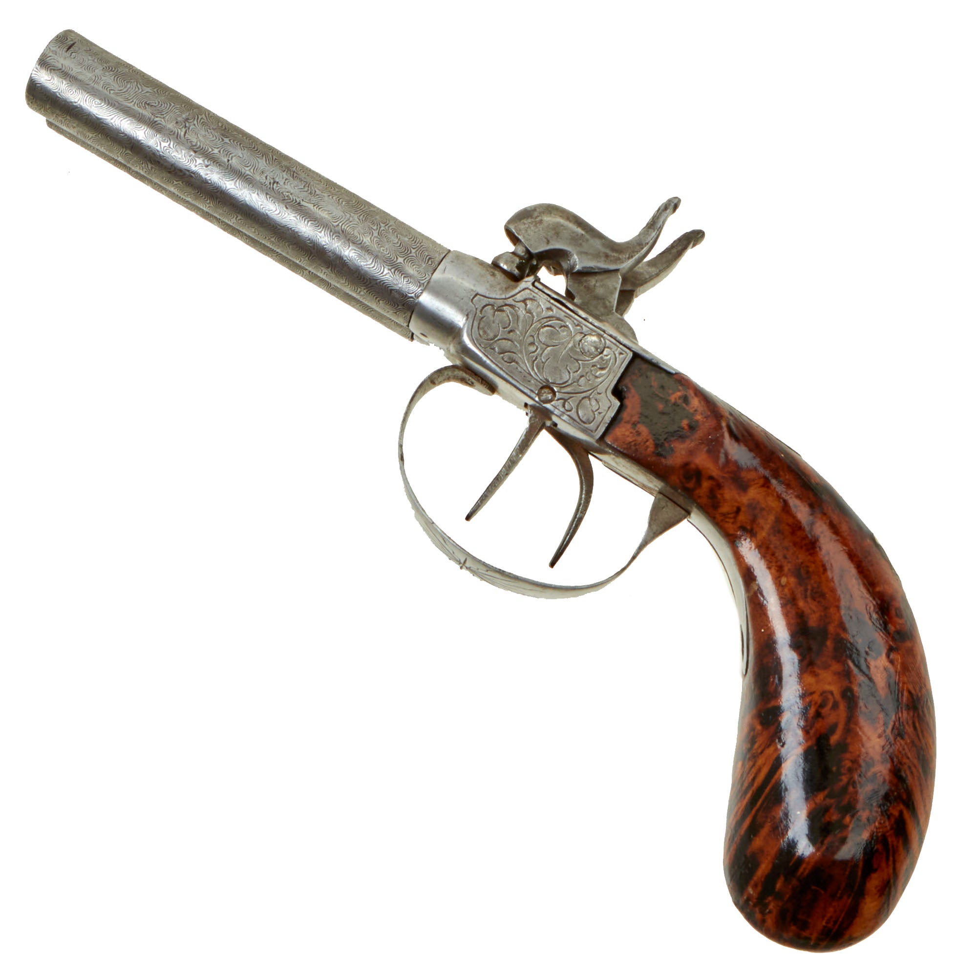 Original Victorian Era Belgian Double Barreled Percussion Pistol With original-victorian-era-belgian-double-barreled-percussion-pistol-with