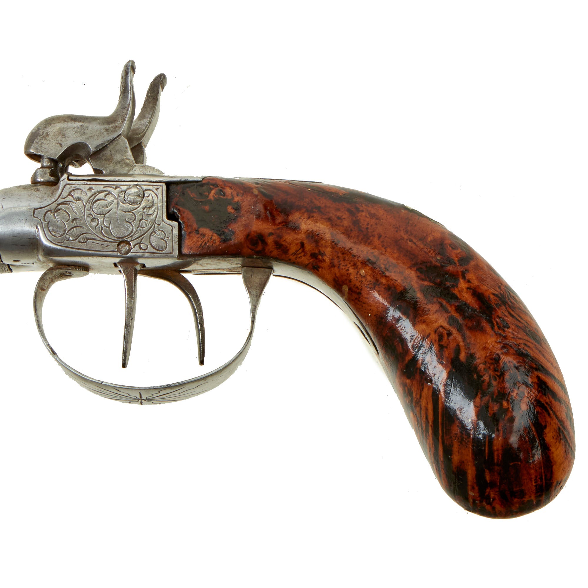 Original Victorian Era Belgian Double Barreled Percussion Pistol With original-victorian-era-belgian-double-barreled-percussion-pistol-with