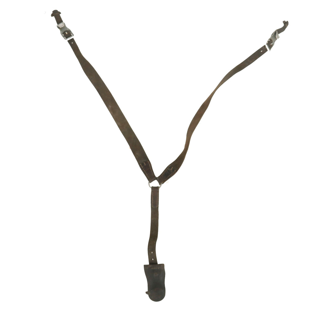 Original German WWII Lightweight Mounted Leather Combat Suspender Y Straps - As Used by Paratroopers, Cavalry, Armor Crews & Others Original Items