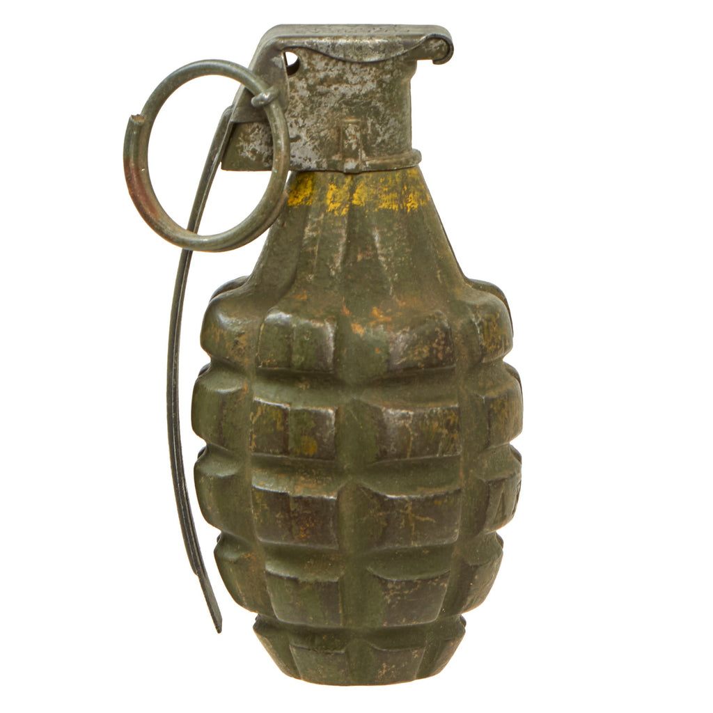 Original U.S. WWII Inert MkII Pineapple Grenade with Yellow Ring with M10A3 Fuze Original Items