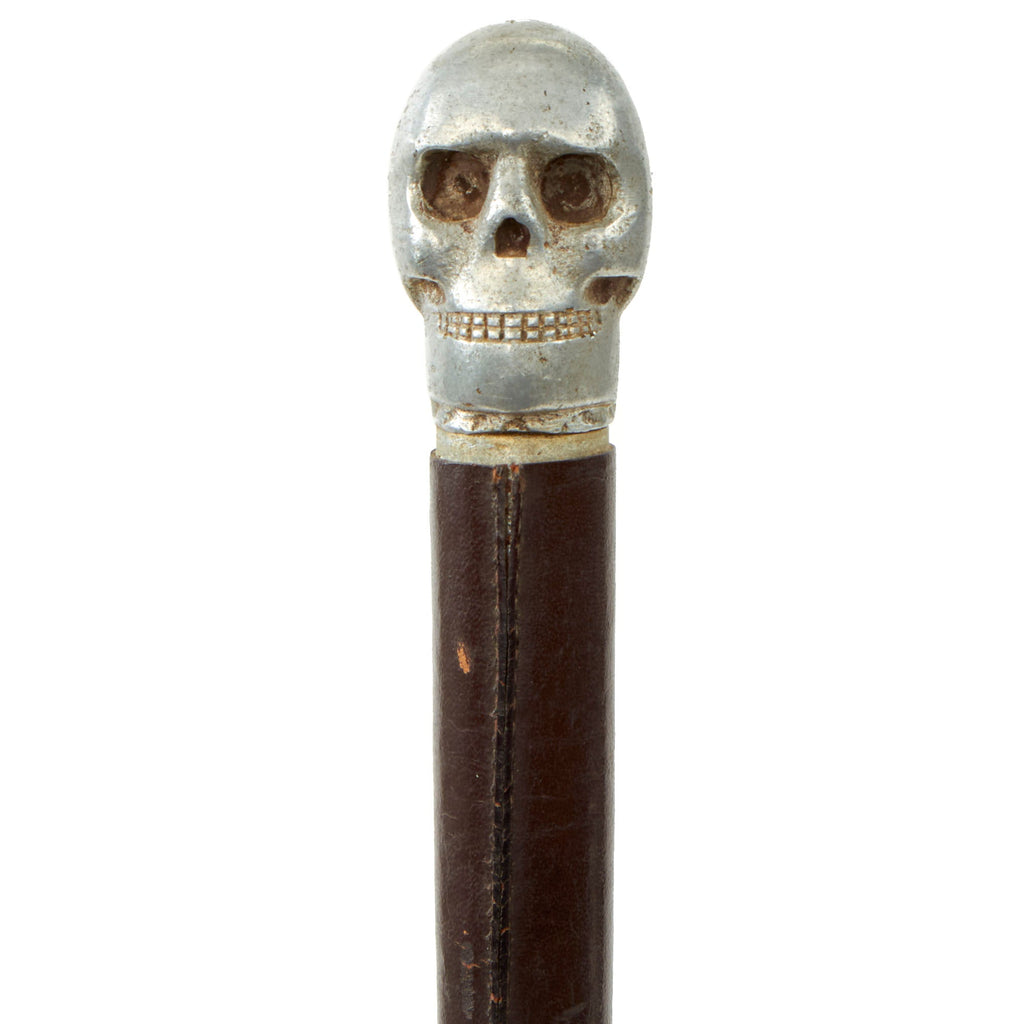 Original British WWI Officer's Private Purchase Leather Covered Aluminum Swagger Stick With Weighted Skull End For Use As Trench Club Circa 1917 Original Items