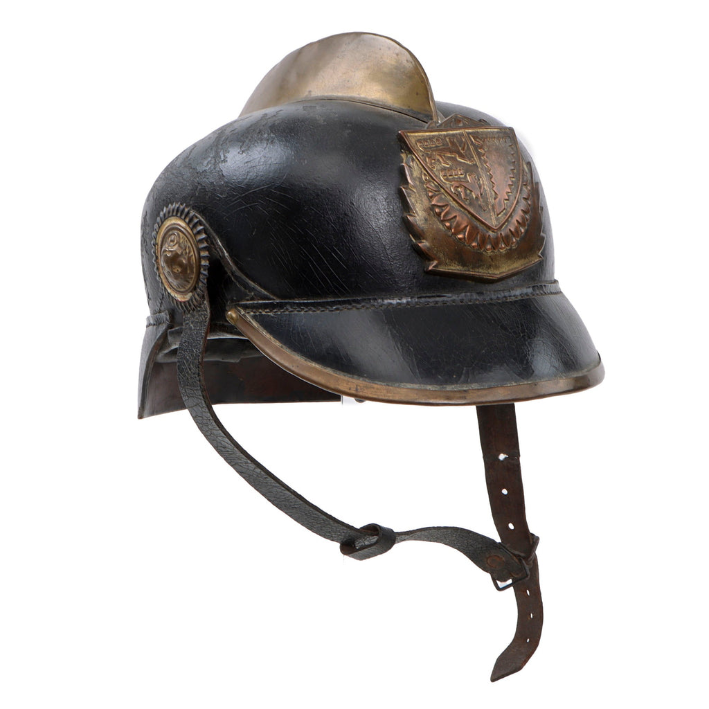 Original Imperial German Pre WWI Schleswig-Holstein Fire Brigade Pickelhaube Style Leather Helmet Original Items