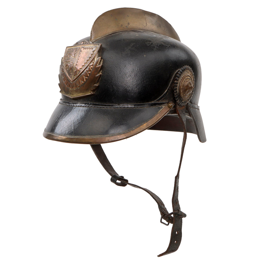 Original Imperial German Pre WWI Schleswig-Holstein Fire Brigade Pickelhaube Style Leather Helmet Original Items