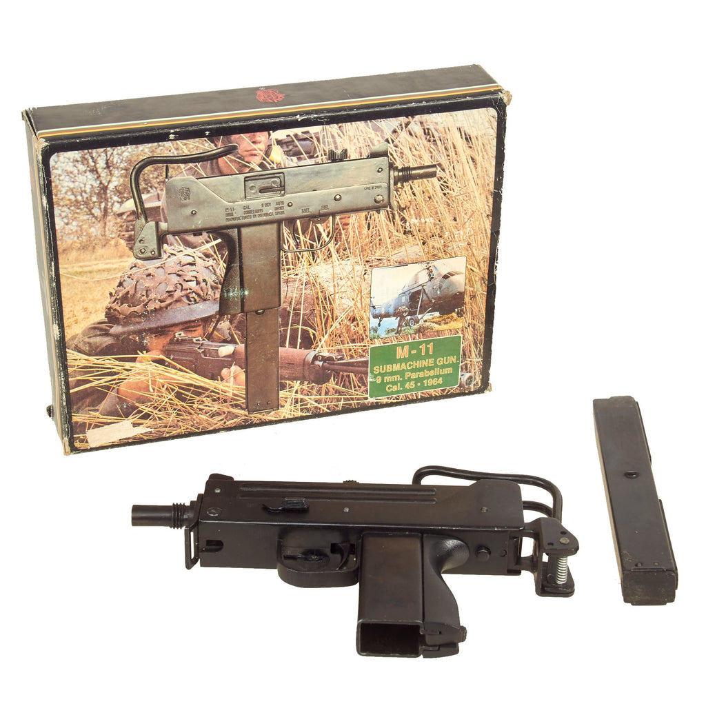Original Late 20th Century Mac ll (M-11) 9mm Model Gun by Denix with Original Magazine and Packaging Original Items