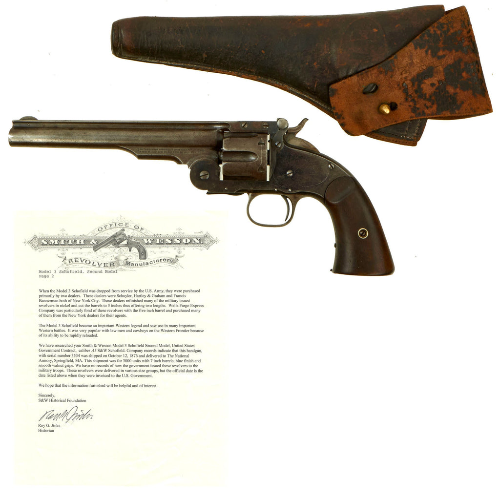 Original U.S. Smith & Wesson 2nd Model Schofield No.3 Revolver Serial 3534 with Factory Letter & N.G.W. Marked M1881 Holster Original Items