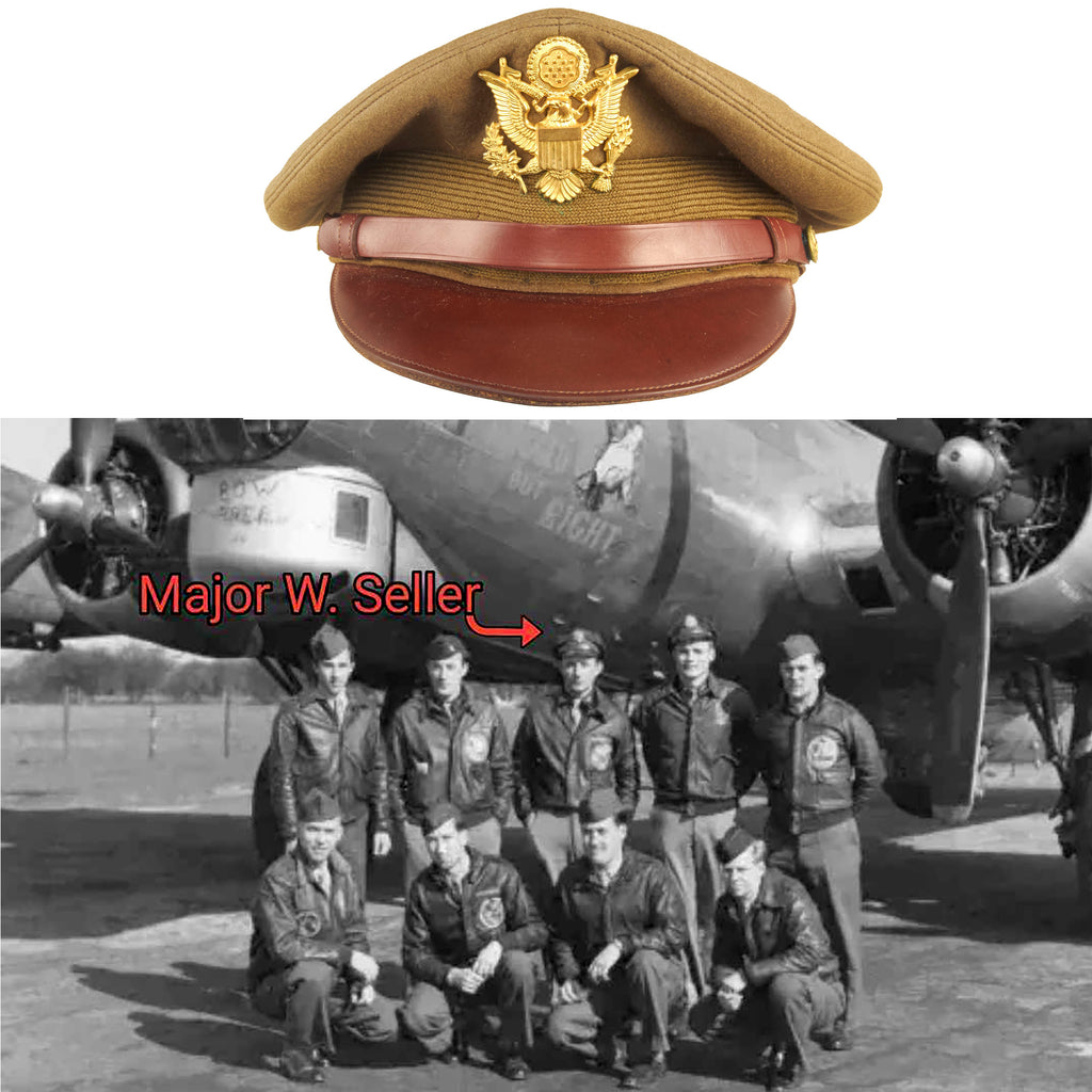 Original U.S. WWII Named US Army Officer’s Winter Service Crusher Cap by Luxenberg Of New York - Major Seller, 401st Bombardment Squadron, 91st Bomb Group, 8th Air Force Original Items