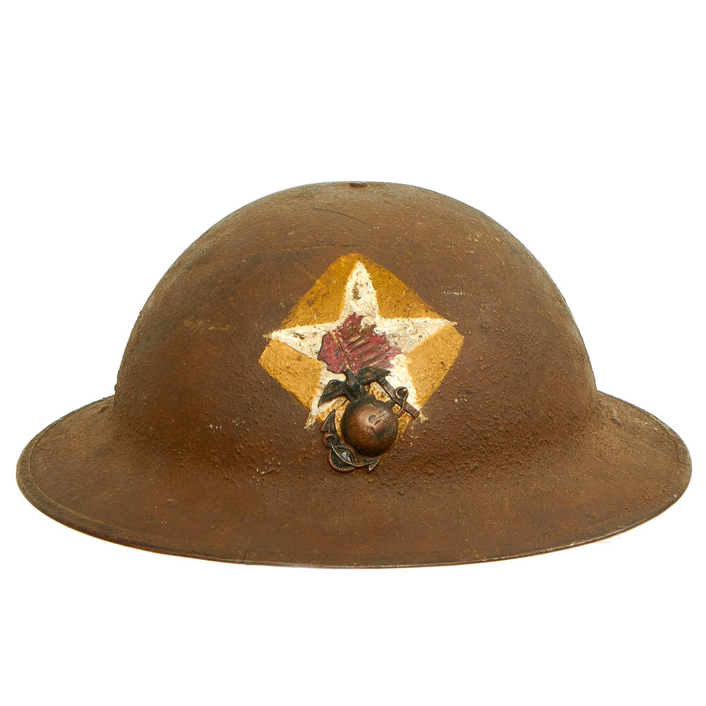 Original U.S. WWI US Marine Corps 2nd Battalion, 6th Marines M1917 Doughboy Helmet With Punch Applied Eagle, Globe and Anchor Device Original Items