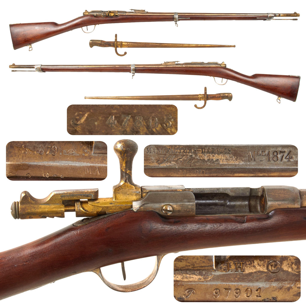 Original French Fusil Gras Modèle 1874 M80 Infantry Rifle by St. Etiénne Arsenal Serial P 97902 with Bayonet and Scabbard - Dated 1879 Original Items