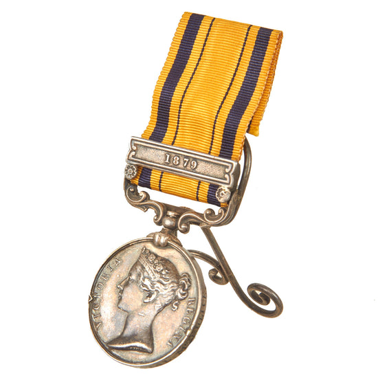 Original British Anglo-Zulu War Rim Engraved  South Africa Medal (1880) With 1879 Clasp and Period Attached Integrated Display Stand - Trooper W.J.E. Bawtree, Natal Mounted Police Original Items