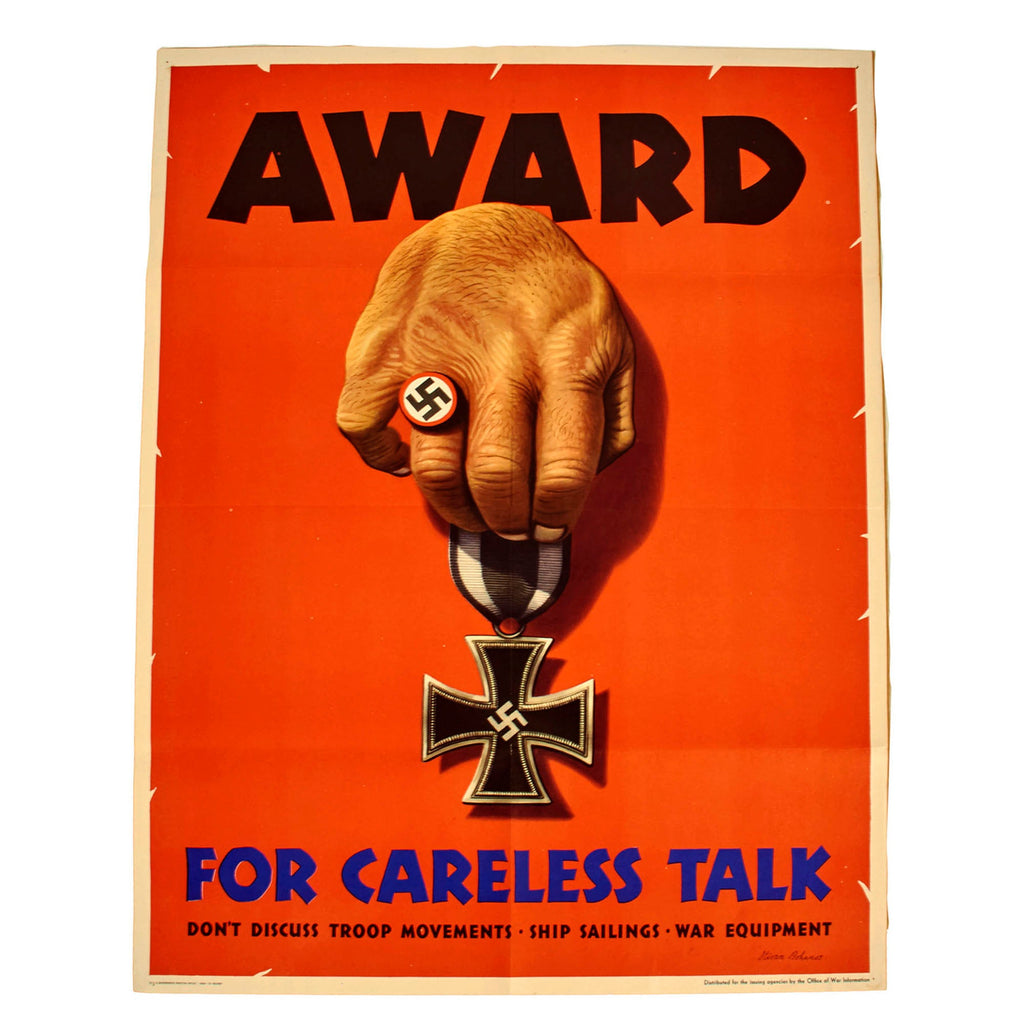 Original U.S. WWII National Security Careless Talk Propaganda Poster - 20” x 26” Original Items