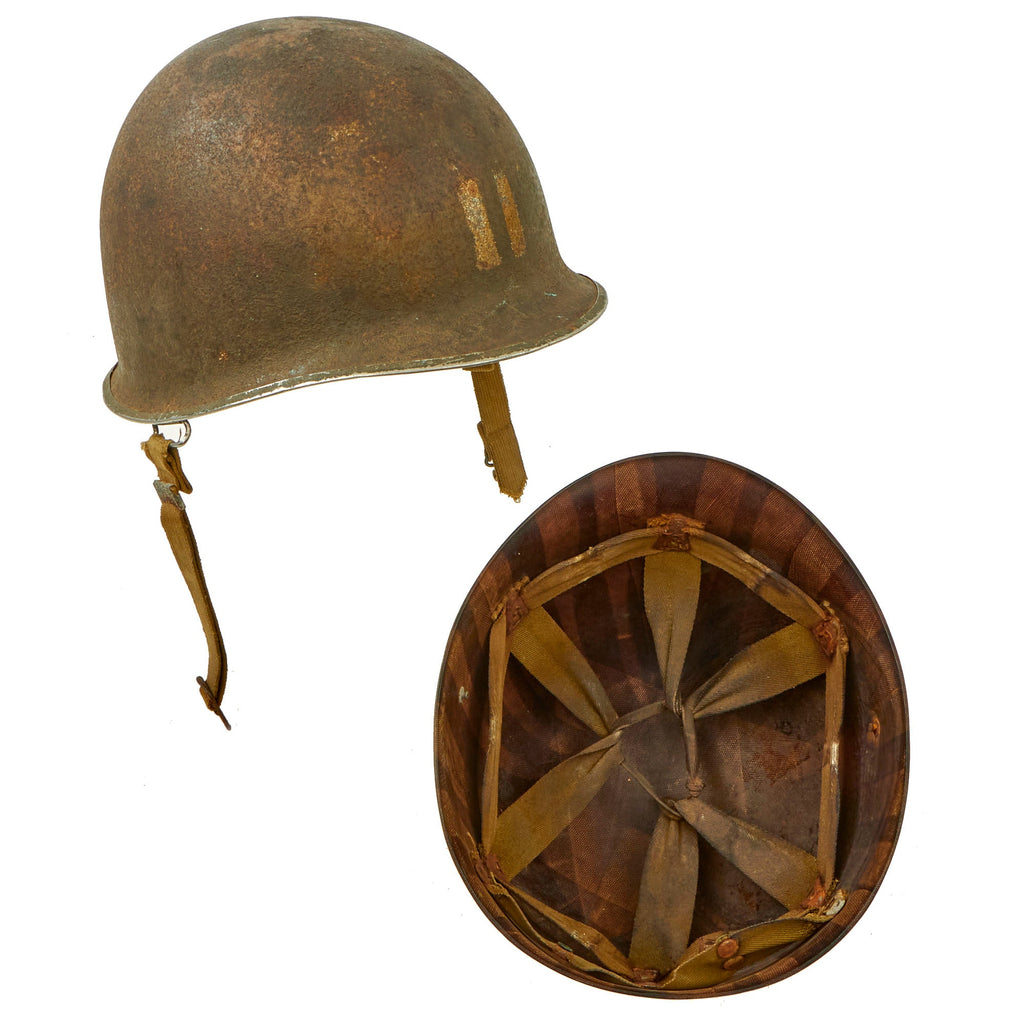 Original U.S. WWII Captain’s Bars Painted 1944 McCord Front Seam Swivel Bale M1 Helmet with Rare Inland Liner - Unknown Regiment Marking On Reverse Original Items