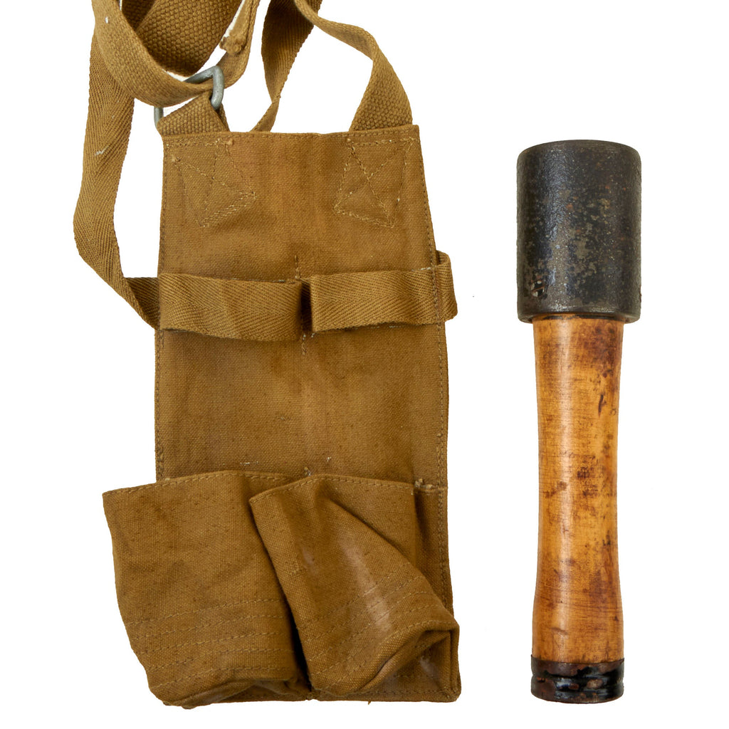 Original Vietnam War NVA / VC North Vietnamese Used ChiCom Type 67 Stick Grenade with Bottom Plug and Two-Cell Pouch - Inert Original Items