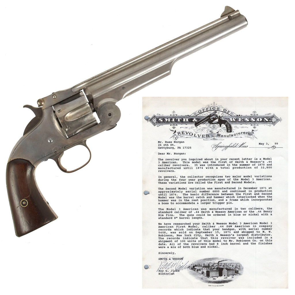 Original U.S. Smith & Wesson Model No.3 "American" .44cal Nickel-Plated Revolver with Factory Letter - Serial 5408 Original Items