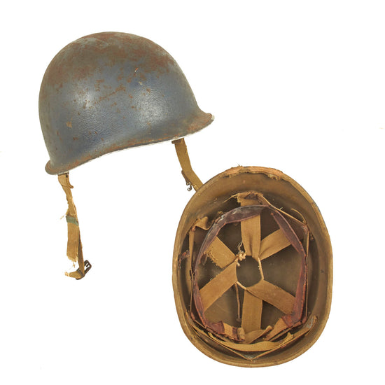 Original U.S. WWII US Navy 1942 McCord M1 Fixed Bale Helmet with Rare Matched Hawley Paper Liner Original Items