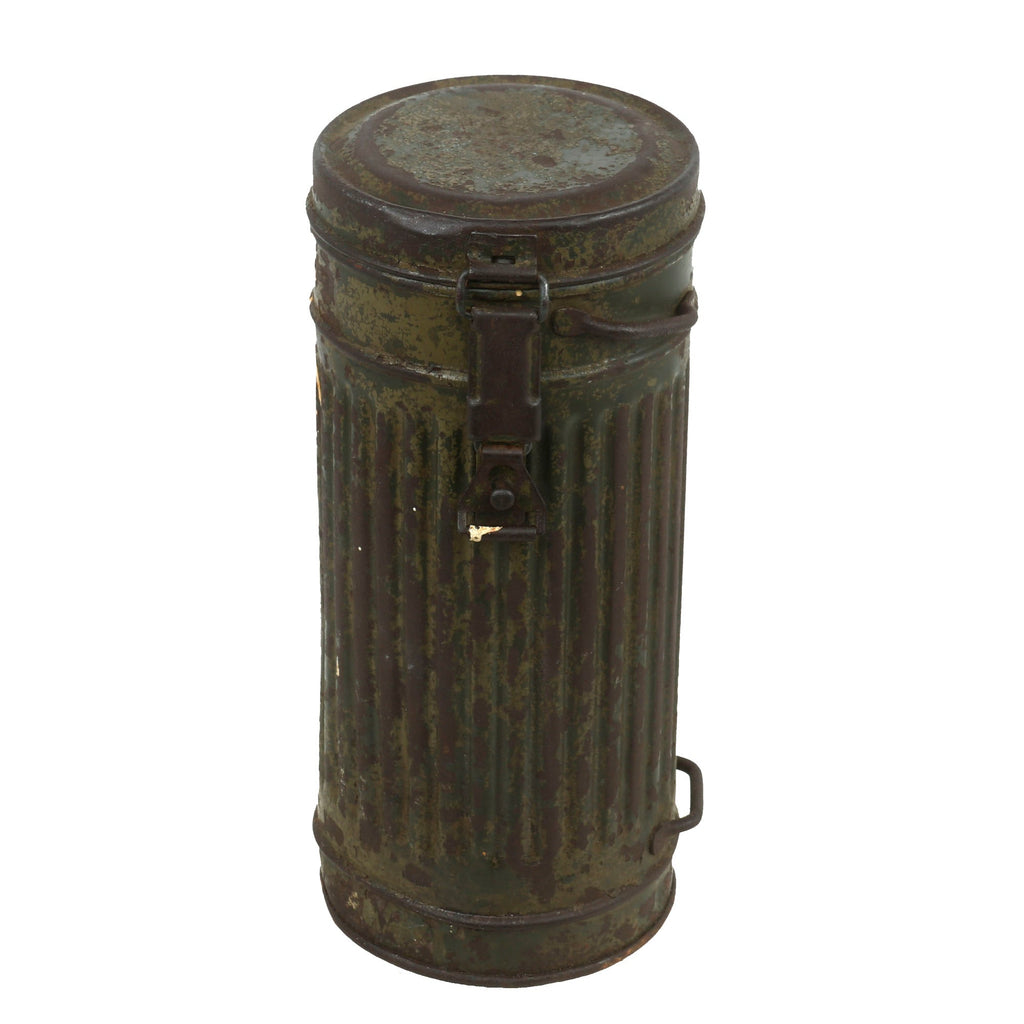 Original German WWII M-38 Gas Mask Canister with Remnants of Original Period Applied "Normandy Camouflage" Paint Scheme Original Items