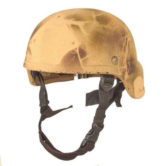 Original U.S. Global War on Terror Modular Integrated Communications Helmet (MICH) Complete With Foliage Overspray Applied Paint, Chinstrap and Suspension System Original Items