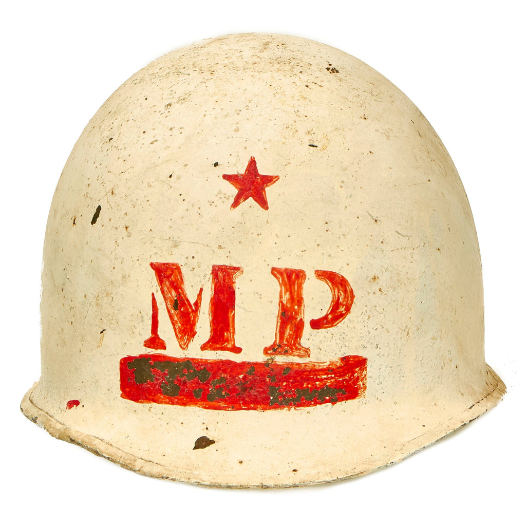 Original WWII U.S. Navy MP Painted 1943 McCord Fixed Bale M1 Helmet with Westinghouse Liner Original Items