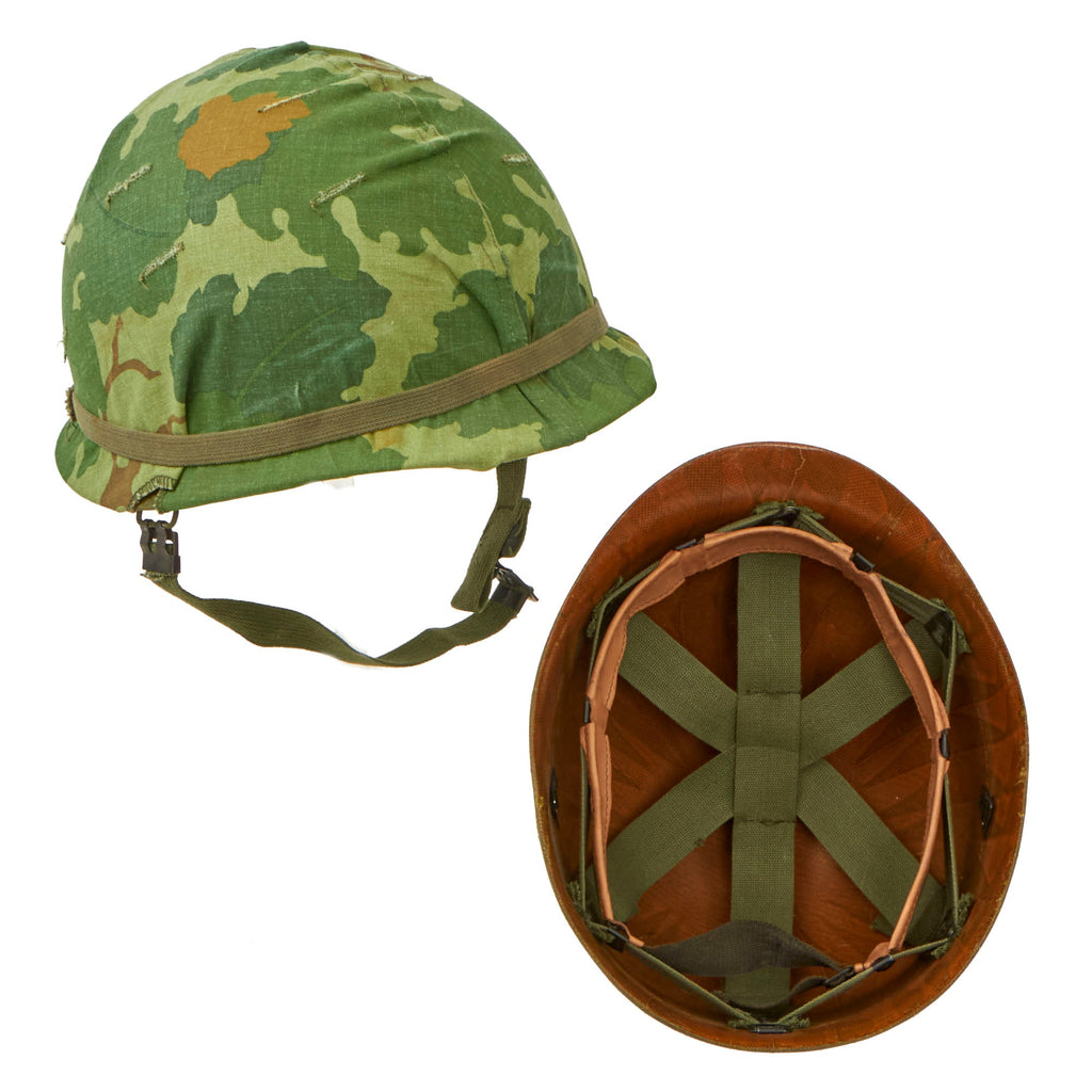 Original U.S. Vietnam War M1 Helmet with 1965 Dated Camouflage Cover and Liner Original Items