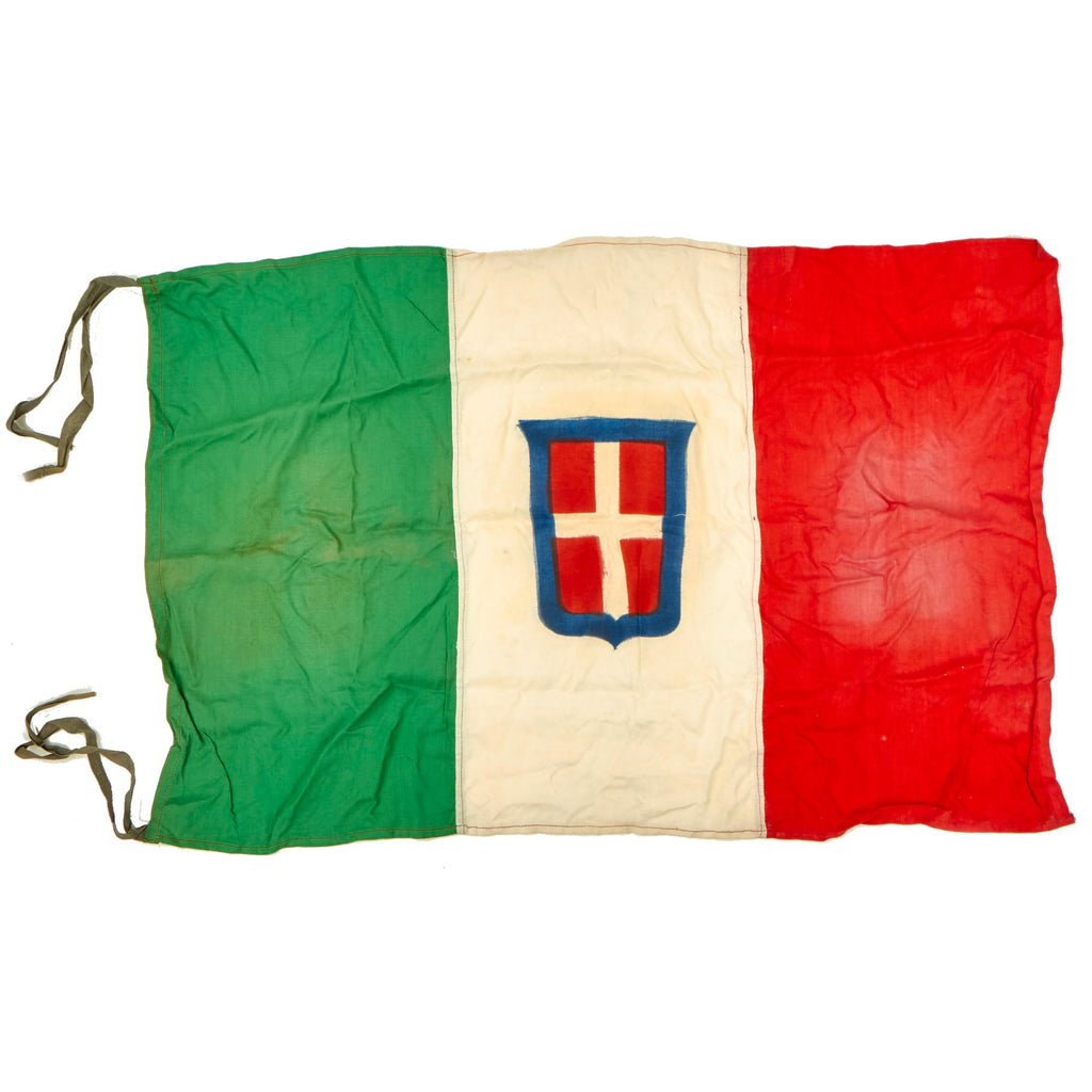 Original Italian WWII Kingdom of Italy Flag With Savoy Coat of Arms - 31” x 19 ½” Original Items