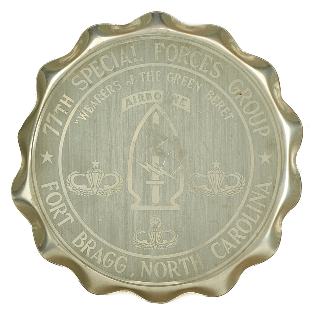 Original U.S. Pre Vietnam War Early 77th Special Forces Group Pre 1960 Fort Bragg Etched Presentation Plaque With Document Signed by the "Father of the Modern Green Berets", Lieutenant General William Pelham Yarborough Original Items