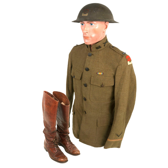 Original U.S. WWI 2nd Army Officer’s Uniform and Painted Helmet with Officer’s Boots Original Items