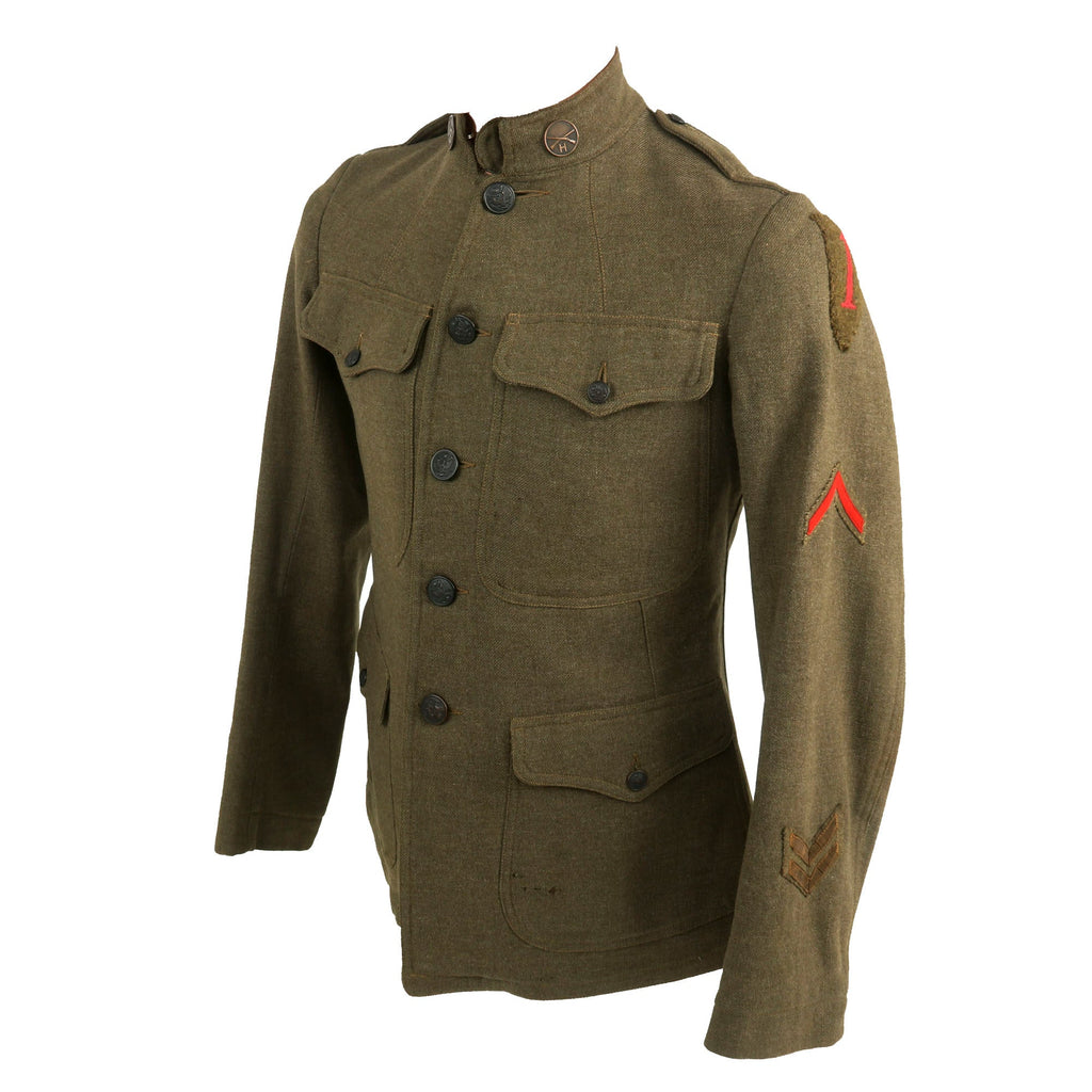 Original U.S. WWI Big Red One 1st Division Patched Infantry Uniform Jacket with Repairs Original Items