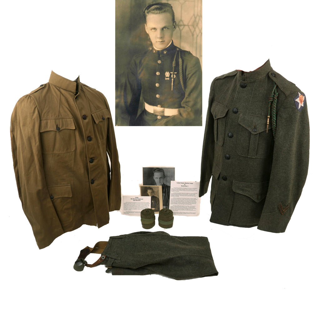 Original U.S. WWI US Marine Corps 6th Machine Gun Battalion P1917 Forest Green Uniform Set Original Items