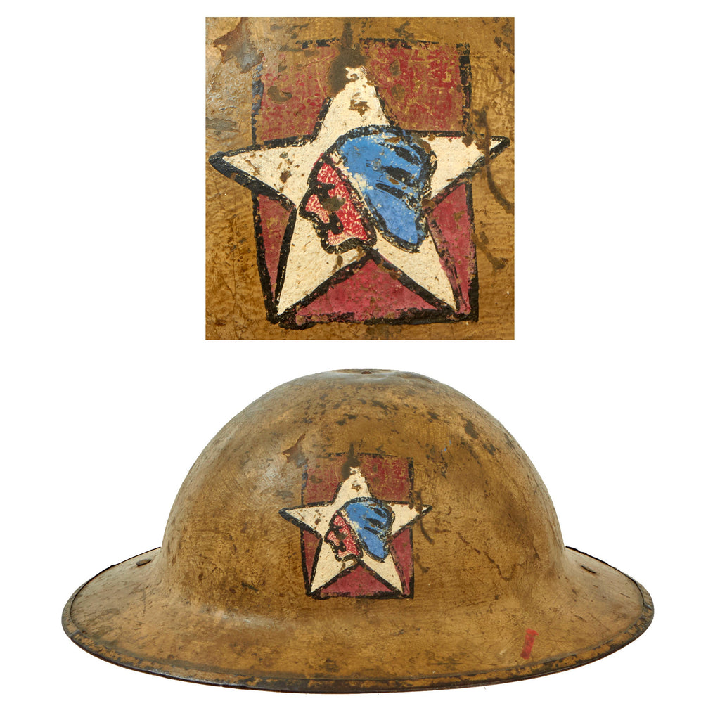 Original U.S. WWI 1st Battalion, 15th Field Artillery, 2nd Division Indian Head Painted British Made M1917 Doughboy Helmet by Hadfield Ltd of Sheffield Original Items