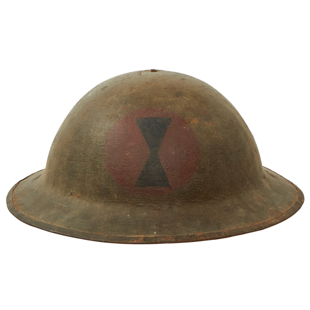 Original U.S. WWI 7th Division A.E.F. Painted British Made Mk. I Doughboy Helmet - Liner & Partial Chinstrap Original Items