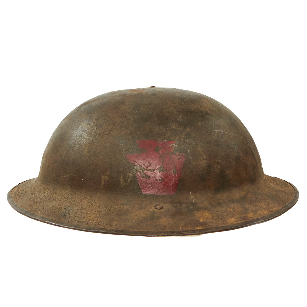 Original U.S. WWI Rare 28th “Keystone” Division Pennsylvania National Guard British-Made Mk 1 Doughboy Helmet Shell with Partial Repaired Chinstrap - “Gimmie” Original Items