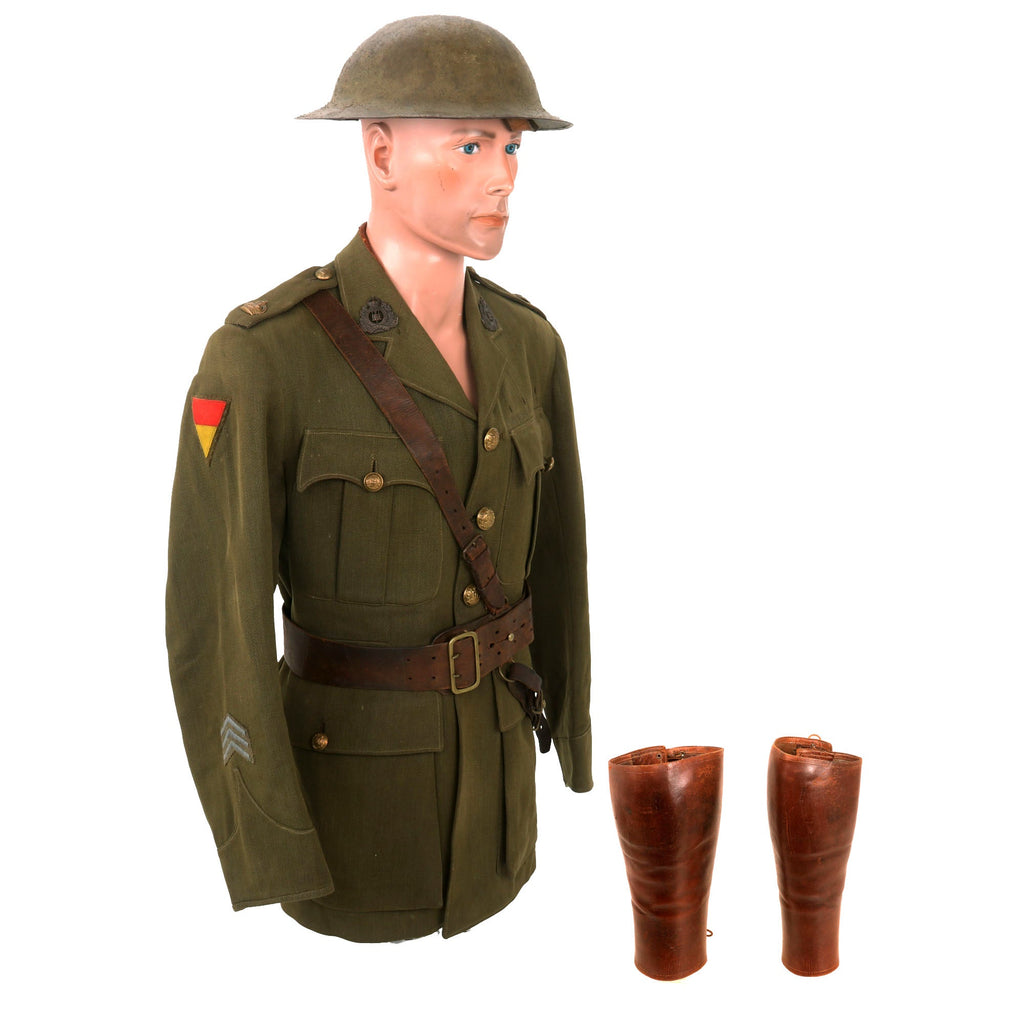 Original British WWI Named 8th Suffolk Regiment Major’s Uniform with Tactical Flashes, Brodie Helmet, Sam Brown Belt Rig & Gaiters Original Items