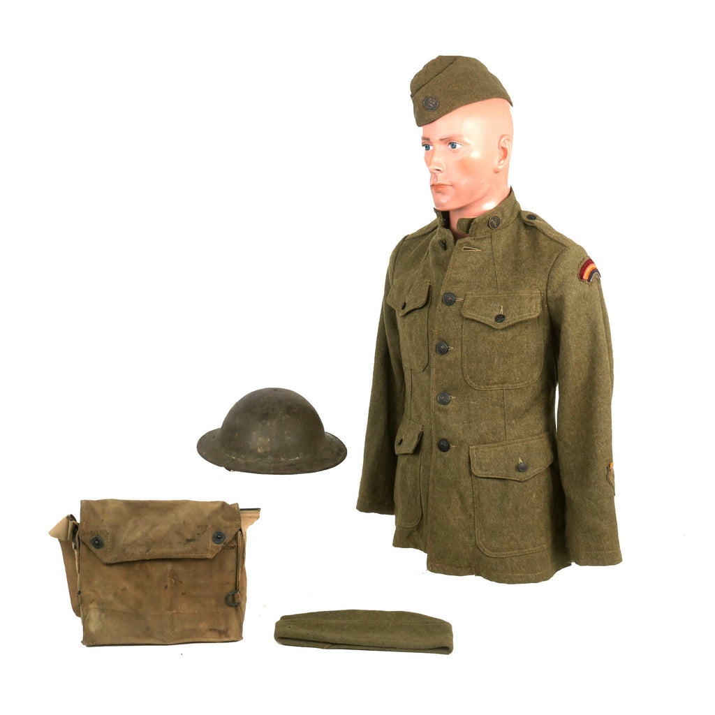 Original WWI U.S. Identified 42nd Division Grouping: Uniform, Helmet & Overseas Caps Original Items