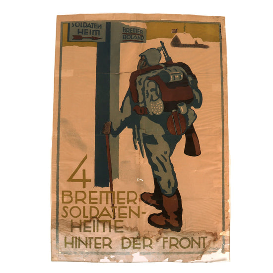 Original Imperial German WWI “Four Bremen Soldiers Behind The Front” Soldiers’ Club Poster by Magdalena Koll - 35” x 25” Original Items