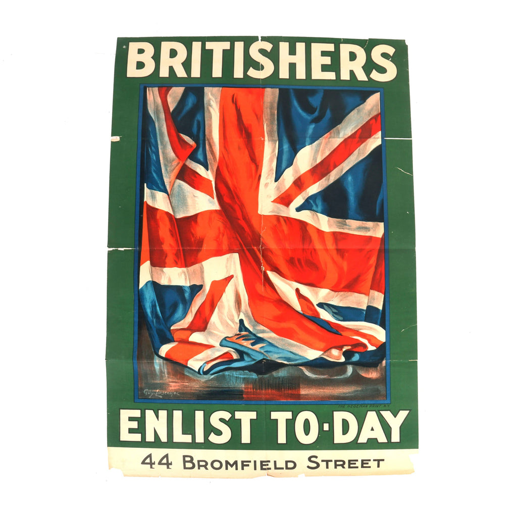 Original U.S. WWI British Expatriate Recruiting Poster “Britishers Enlist To-Day” with Guy Lipscombe Artwork - 26 ¾" × 40 ¾" Original Items