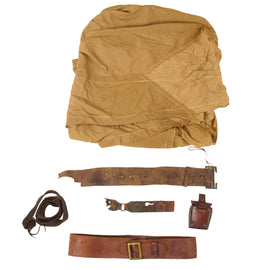 Original Australian WWI & WWII ANZAC Field Gear Equipment Lot - Rare Australian Shelter Half, 1940-Dated Sydney Leather Rifle Sling, and Partial Hate Belt