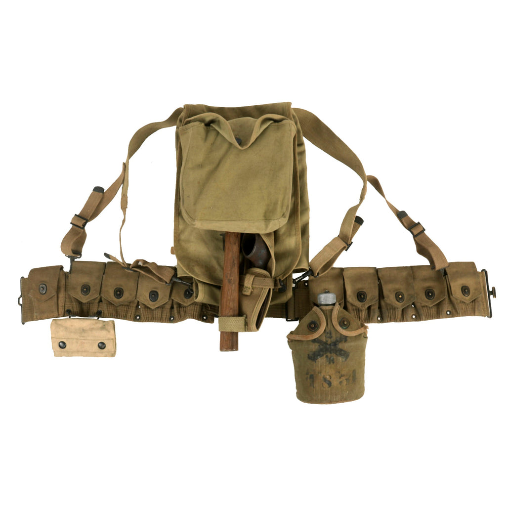 Original U.S. WWI Field Gear Lot With 111st Field Artillery Regiment Marked M1910 Messkit Original Items