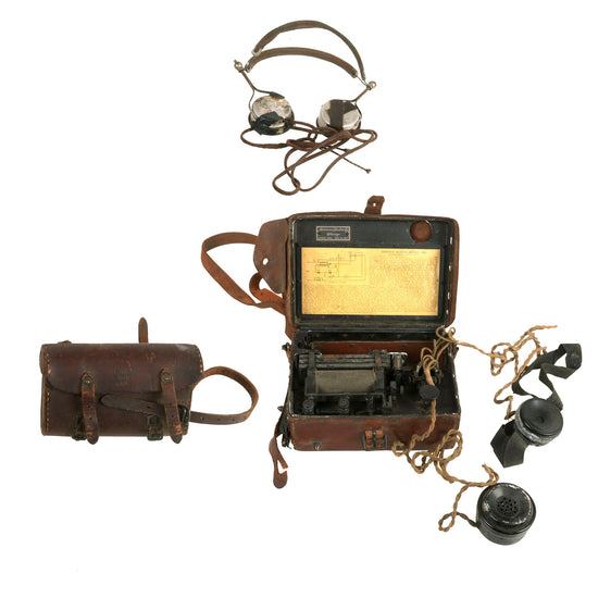 Original WWI U.S. Army Signal Corps Telegraph Operator Set - Model 1914 Service Buzzer by American Electric, Earphones & Pouch Original Items
