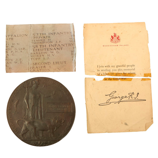 Original Australian WWI KIA Death Penny Soldier Memorial For Pte John F. Thompson, 57th Battalion, Australian Imperial Force - Killed at Battle of St. Quentin Canal Original Items