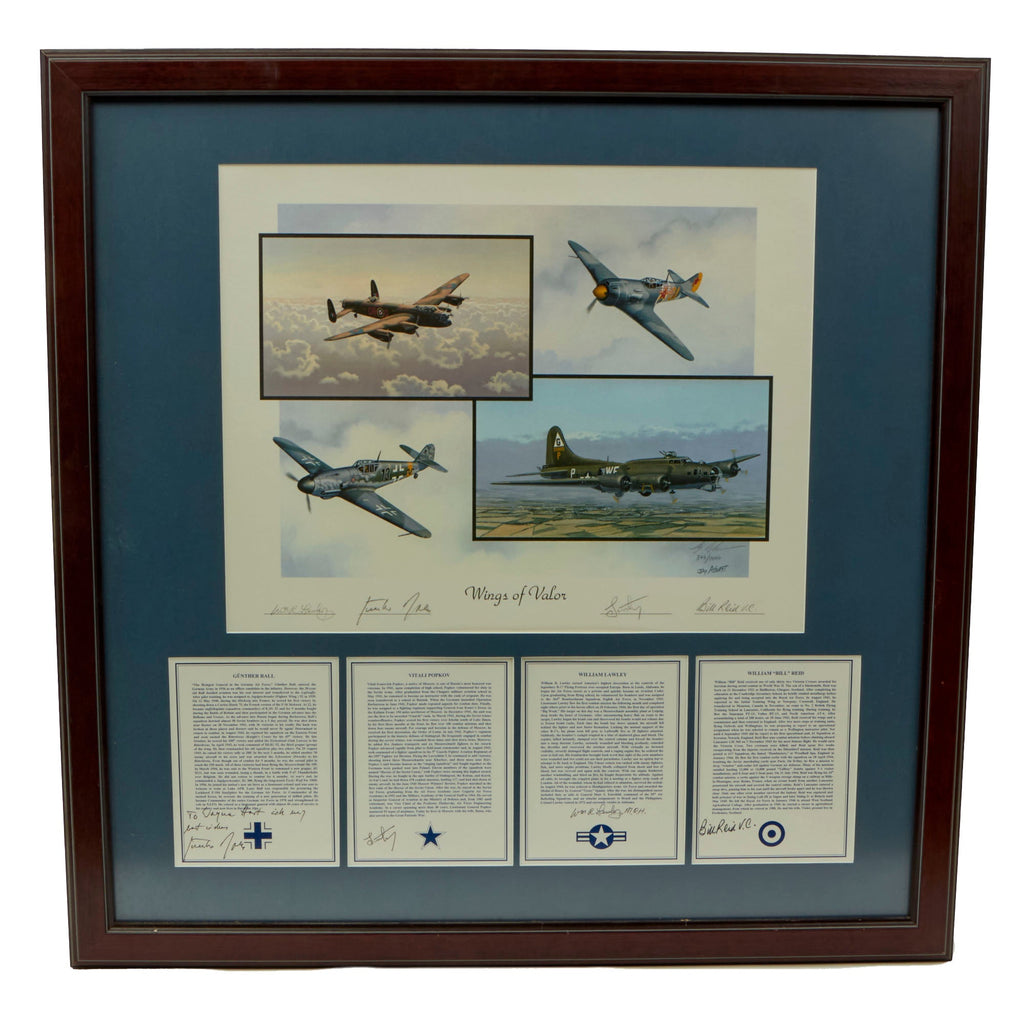 Original Signed Limited Edition Print: Wings of Valor by Jay Ashurst Signed by Four German, Soviet, American, & British WWII Aces - 31¼ x 31½” Original Items
