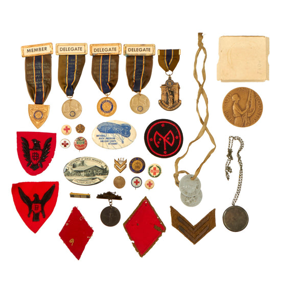 Original U.S. WWI Dog Tag, Patches, & Insignia Lot - 27 Items Total Original Items