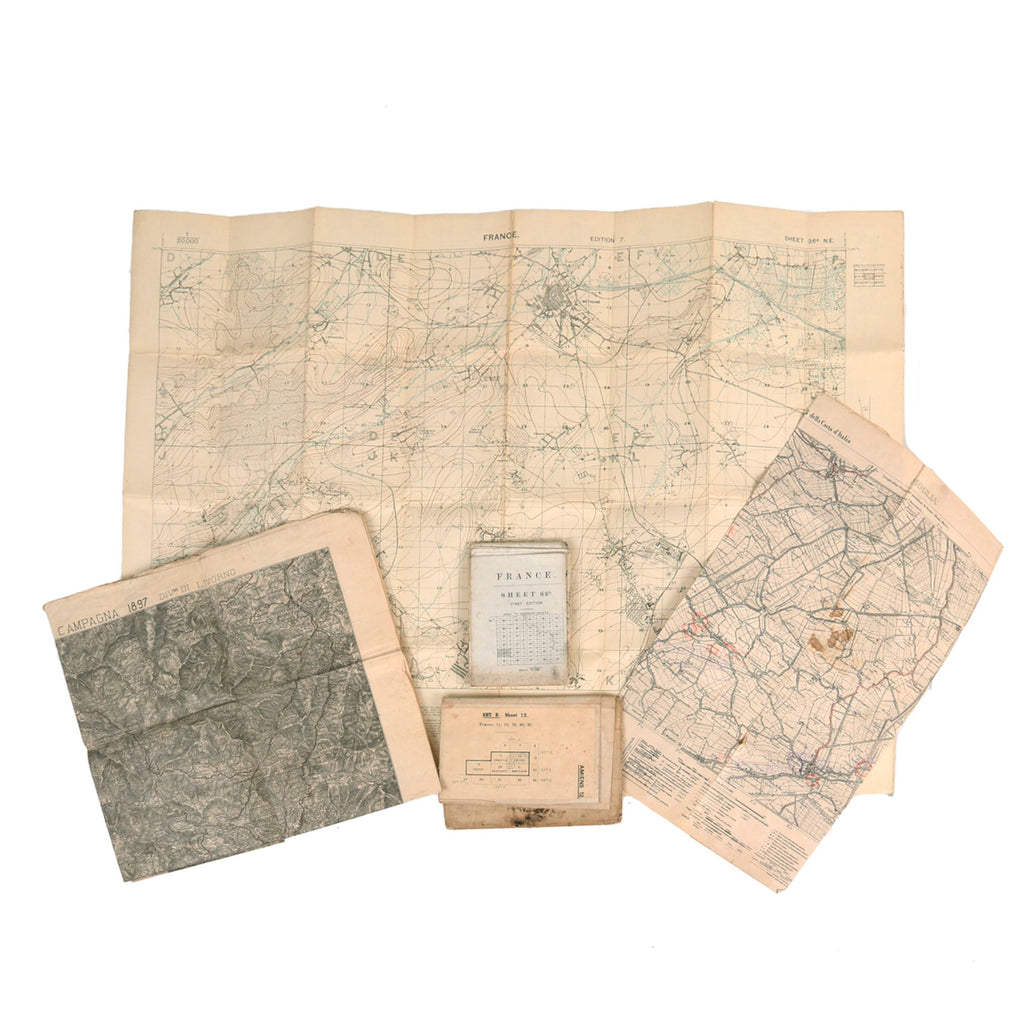 Original French & Italian WWII & WWII Lot of Five Period Maps - Map of Moglia with Period Annotations Original Items