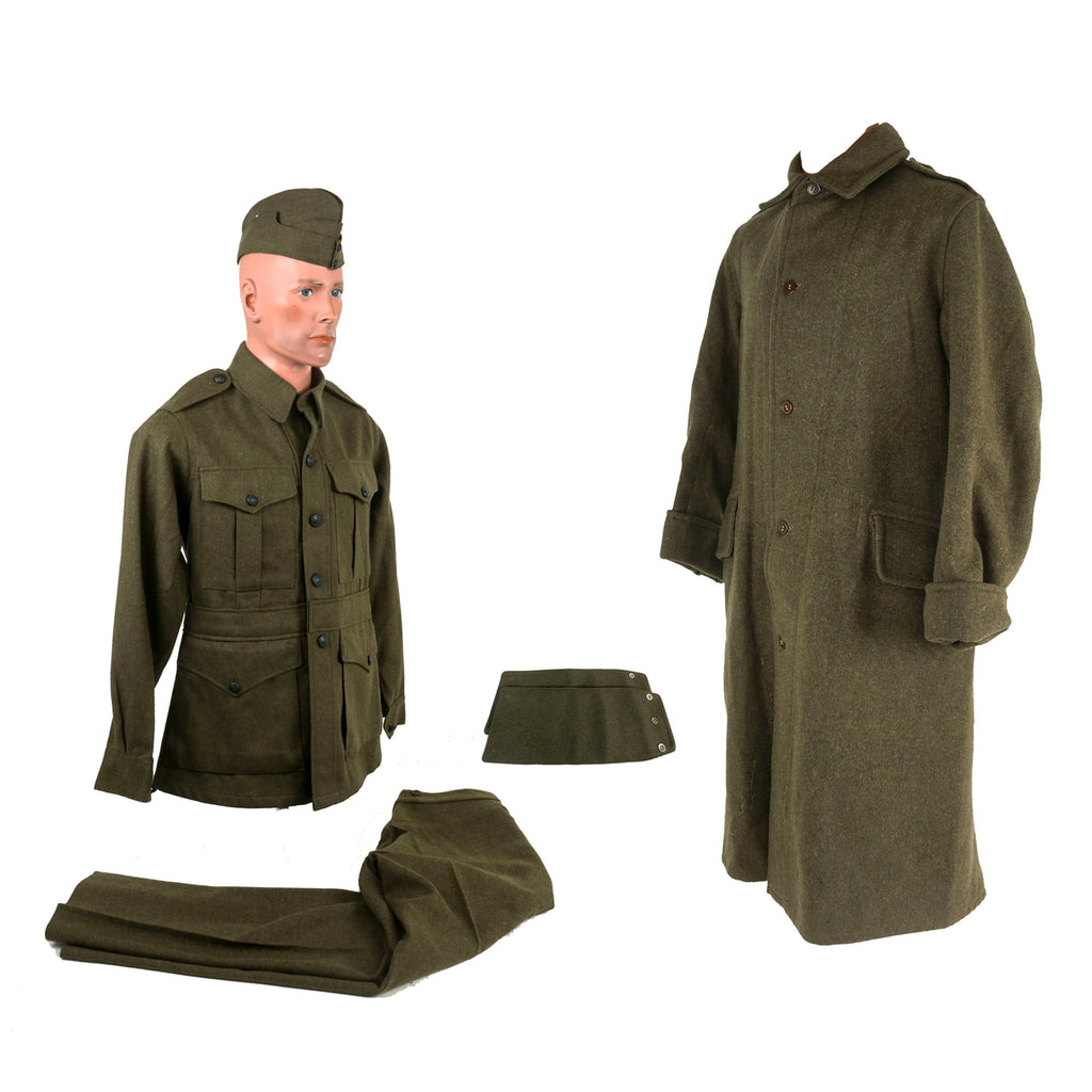 Original WWI Australian Imperial Force P-1917 Tunic with Wool Greatcoat, Overseas “Flat Cap” and Leg Gaiters Original Items