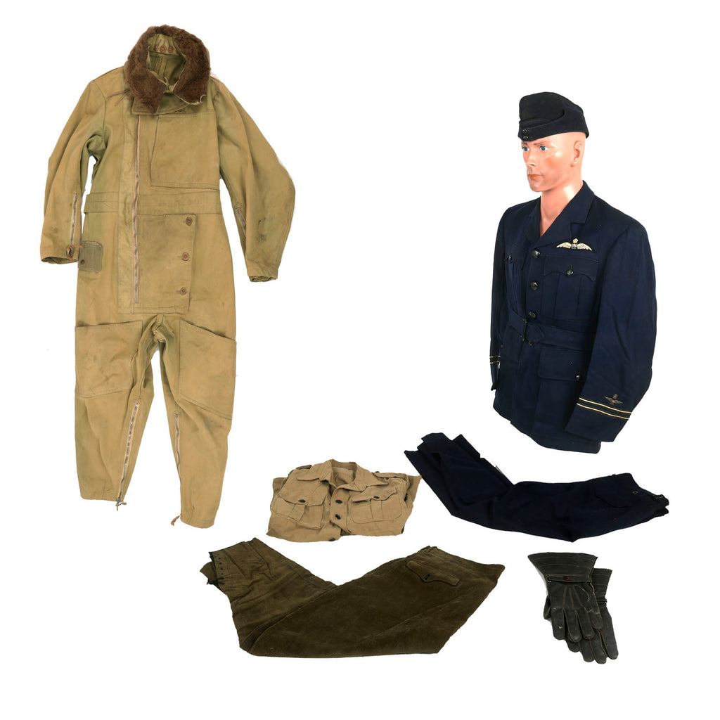 Original Australian WWII Royal Australian Air Force Flight Suit & Uniform Lot - Dress Uniform & Flight Gloves Original Items
