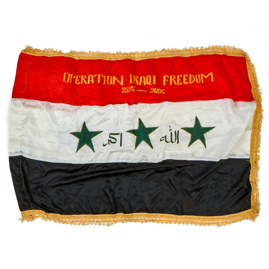 Original Operation Iraqi Freedom Multi-Piece Constructed Souvenir Flag of Iraq With Gold Fringe - 31” x 47” Original Items