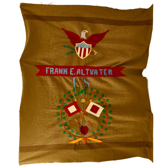 Original U.S. WWI Era Embroidered Wool Blanket For Frank E. Altvater US Army Signal Corps Original Items